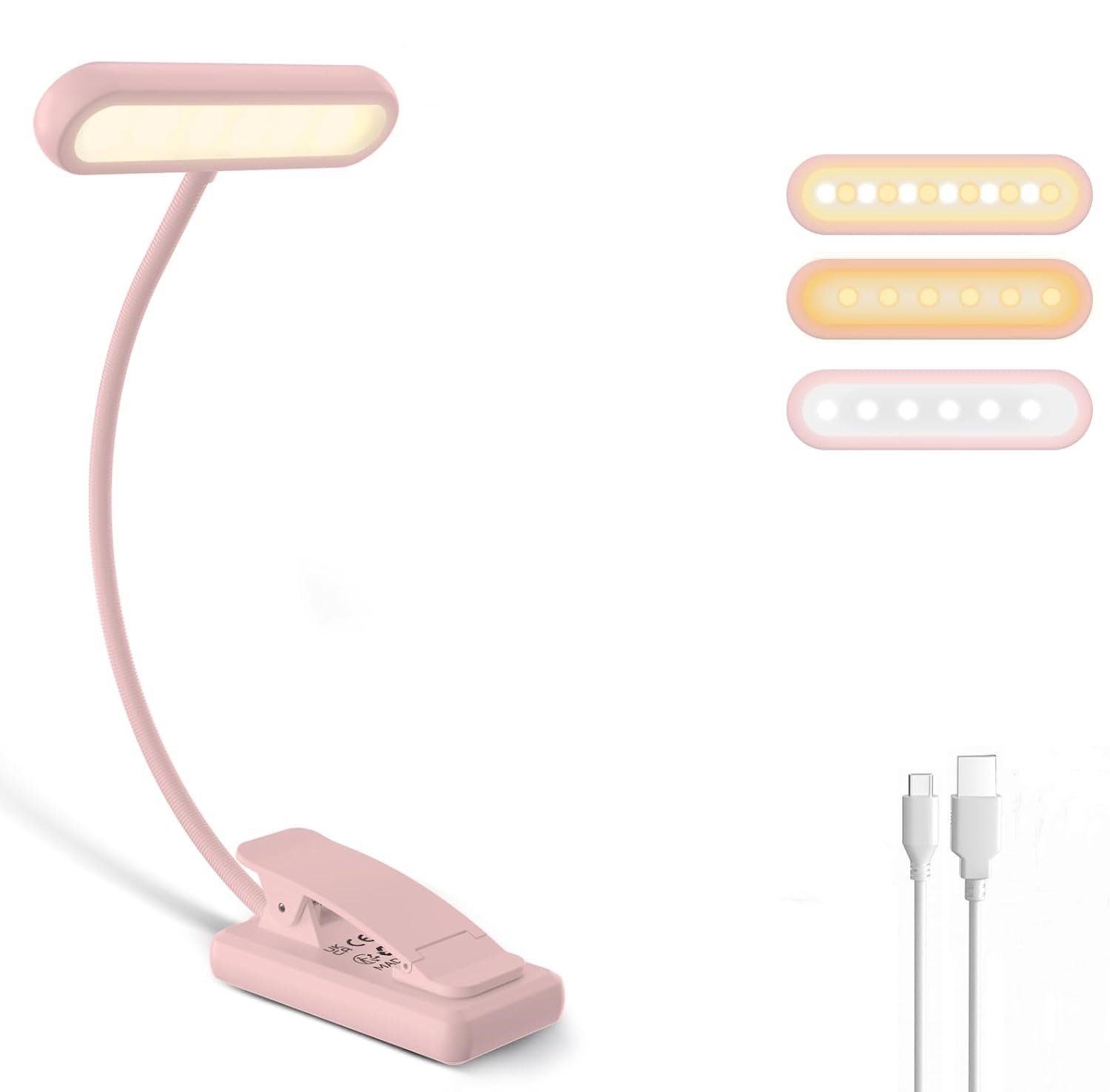 Books - Leselampe Buchklemme Schwarz/Weiß/Rosa USB Wiederaufladbarer Akku