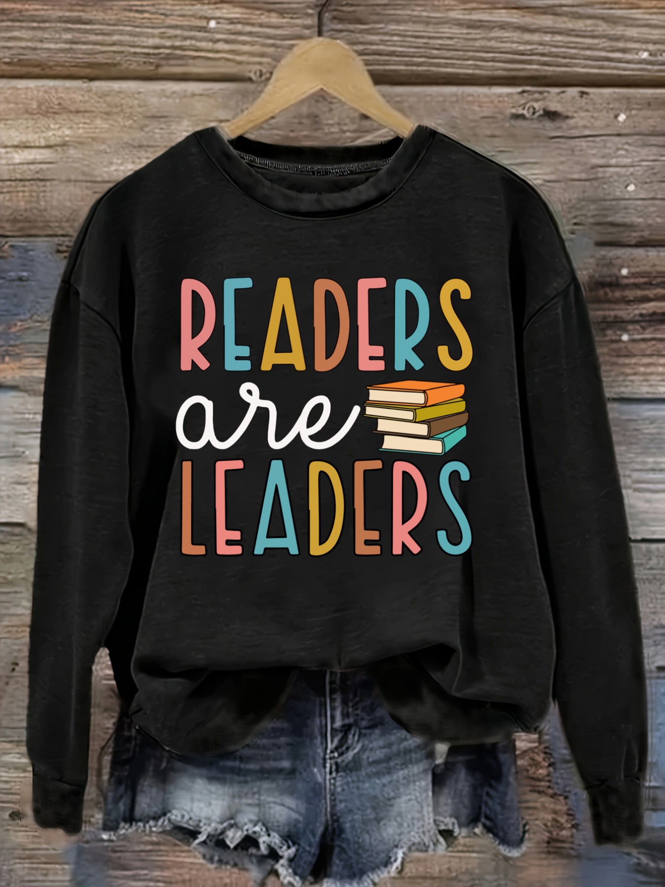 Books - Damen-Freizeit-T-Shirt mit langen Ärmeln und Rundhalsausschnitt,
