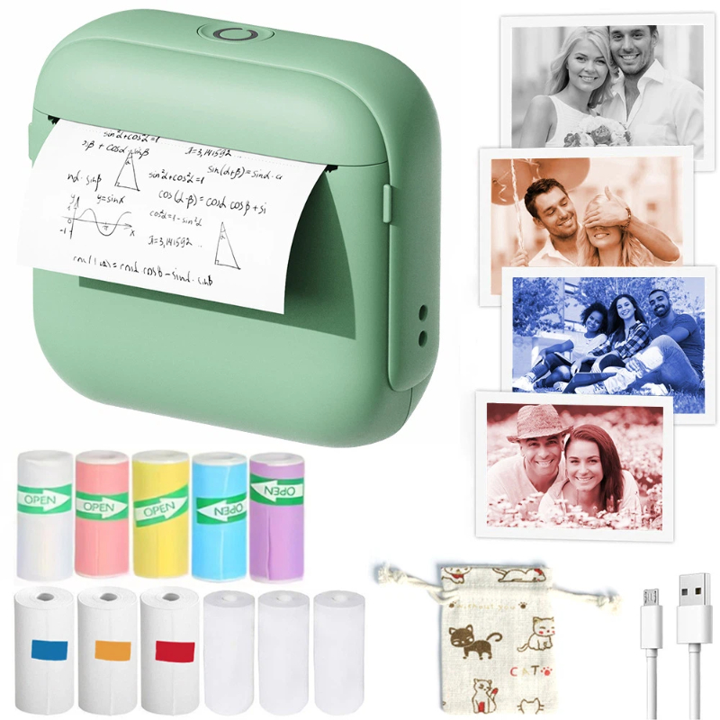 Mini Pocket Thermal Printer Paper Roll - Mini-Taschen-Bluetooth-Thermodrucker ohne Tinte, HD, für Aufkleber,