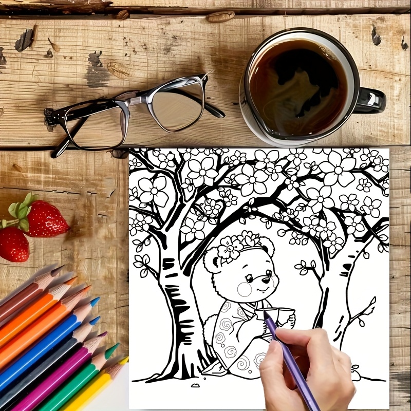 28-seitiger süßer Bär in Japan – Adult Coloring Book Stress Relief Bewertung und Preis